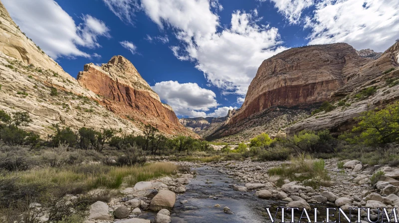 Scenic Canyon Landscape with River and Cliffs AI Image