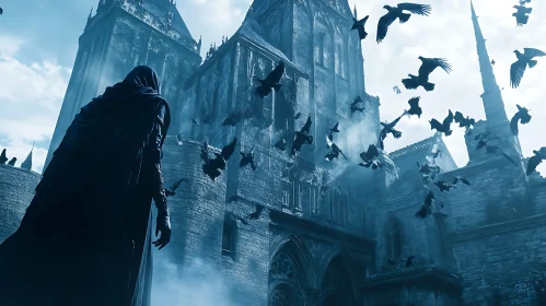 Ravens Flock Around Gothic Architecture