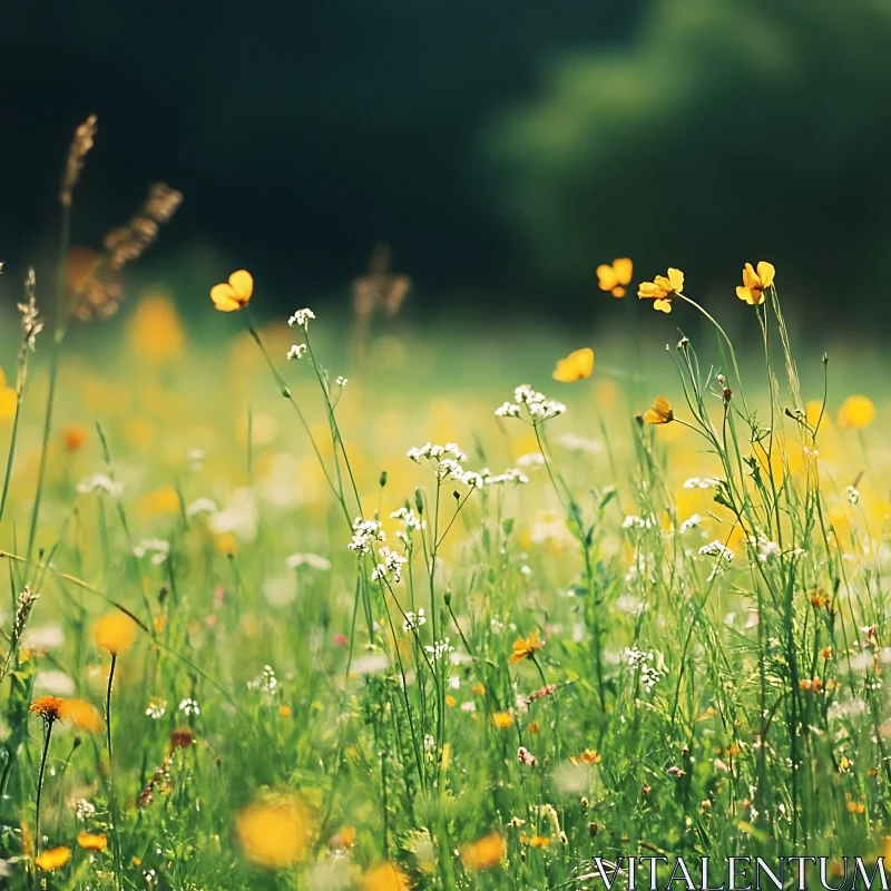 Wildflower Meadow in Sunlight AI Image