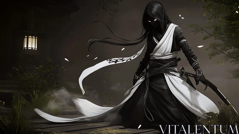 Shadowed Katana Warrior in the Moonlight AI Image