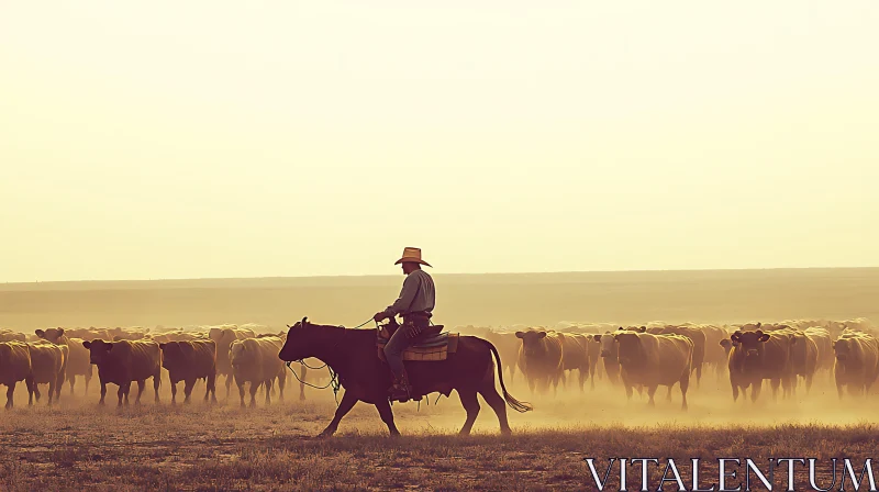 Cattle Drive at Dusk AI Image