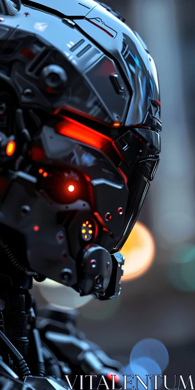 Intricate Cyborg Helmet Close-Up AI Image