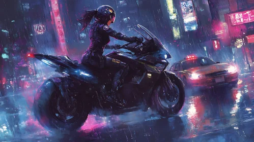 Rainy Night Ride: Cyberpunk Scene