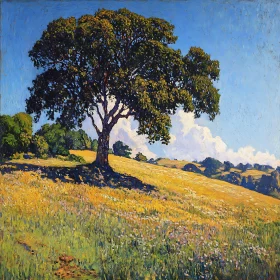 Sunlit Tree in a Golden Field