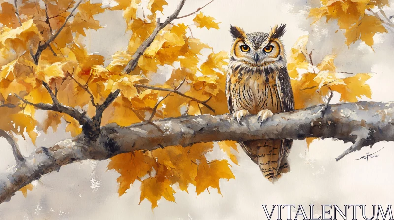 AI ART Owl Among Golden Leaves Artwork