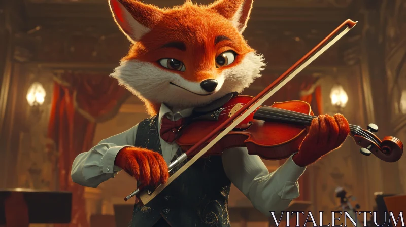 Fox Plays Violin in Concert Hall AI Image