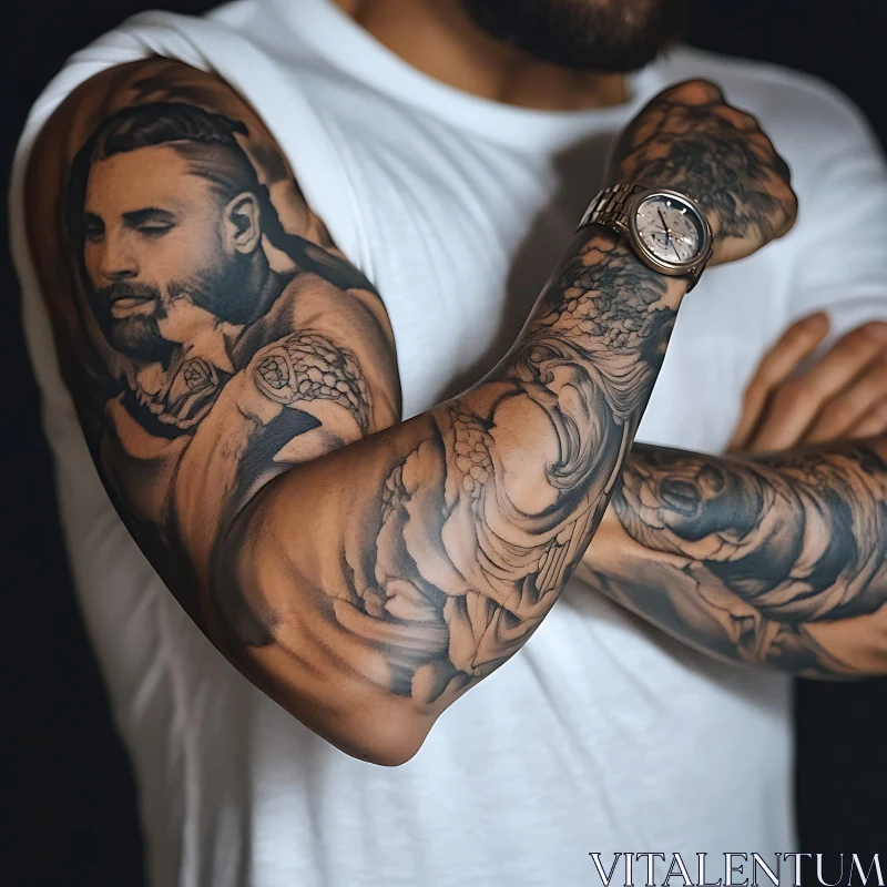 Realistic Arm Tattoos with Portrait and Detailed Artwork AI Image