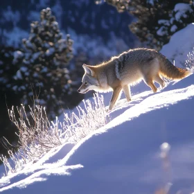 Winter Coyote in Snowy Landscape