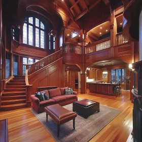 Grand Interior with Wooden Accents and Furniture