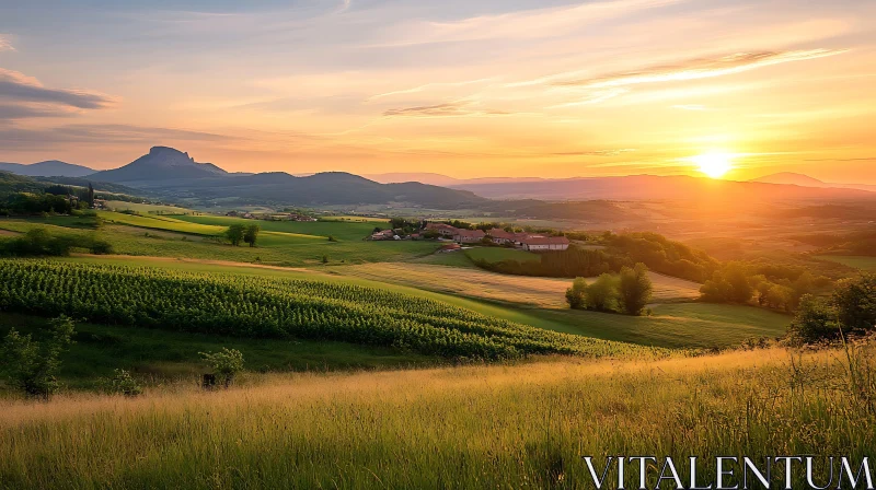 Picturesque Sunset Field Scenery AI Image