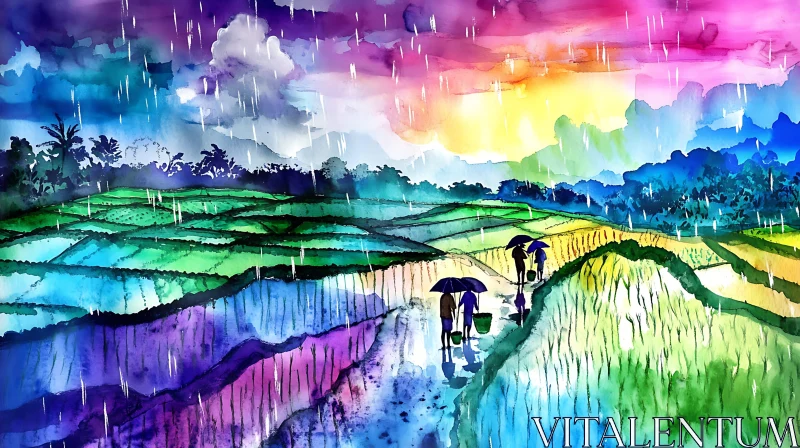 AI ART Watercolor Rainy Day Landscape