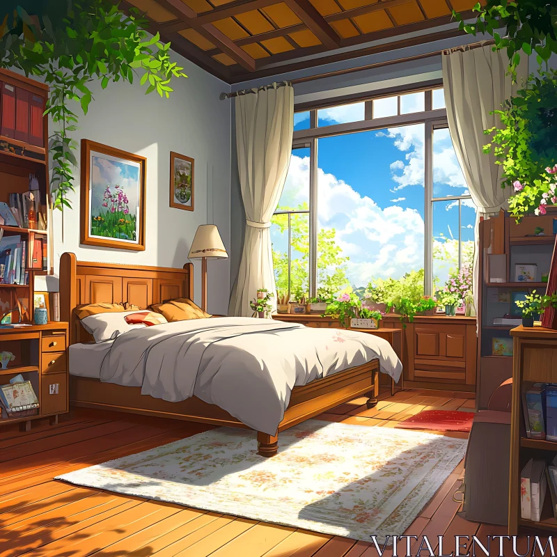 Cozy Bedroom Interior with Natural Light AI Image