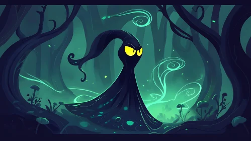 Dark Forest Creature with Glowing Eyes