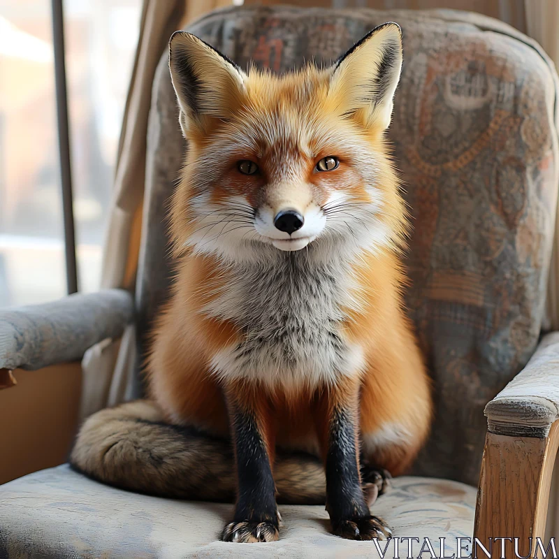 Fox on Chair, Animal Portrait AI Image