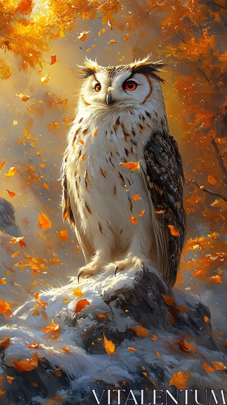 AI ART Autumn Owl Perched in Nature