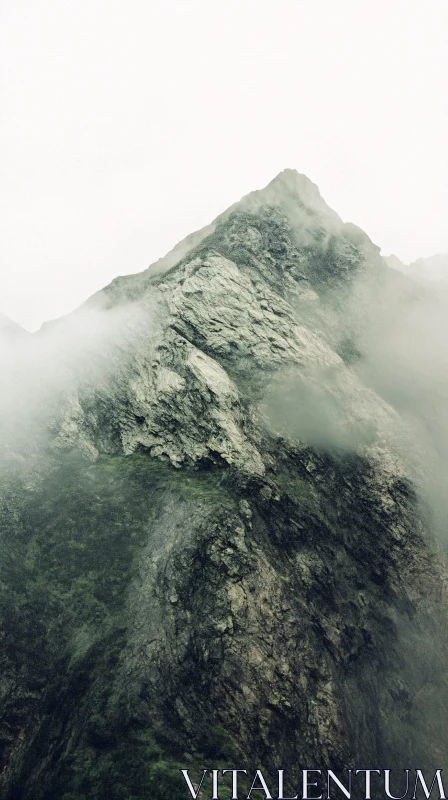 Enigmatic Mountain Peak with Fog AI Image