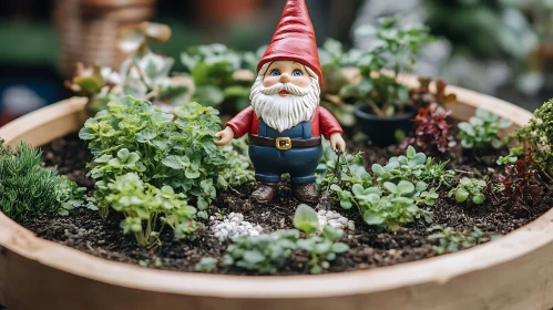 Whimsical Gnome in a Tiny Garden World