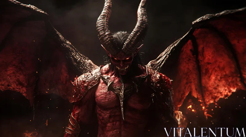 Crimson Demon with Horns and Wings AI Image