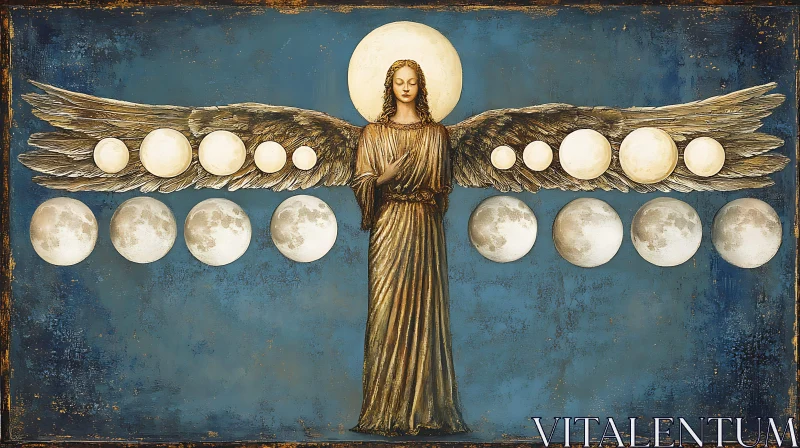 AI ART Celestial Guardian Angel with Moon Cycle Wings