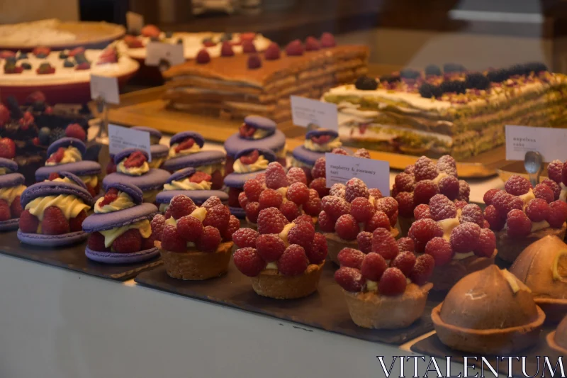 Assorted Pastry Display with Raspberries Free Stock Photo