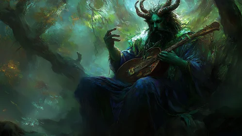 Horned Bard in the Whispering Woods