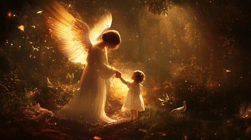 Guardian Angel with Child in Woods