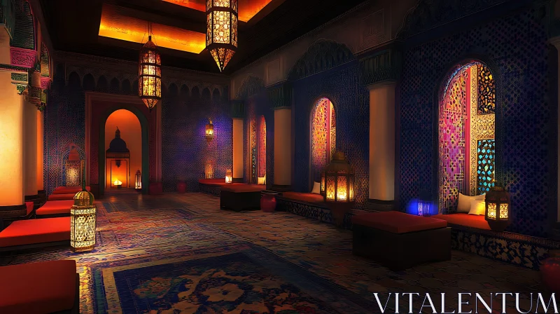 Warm Lit Oriental Interior AI Image