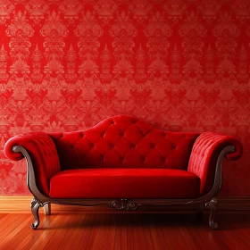 Elegant Red Couch in Monochromatic Room