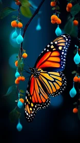 Monarch Butterfly and Berries 3D Wallpaper