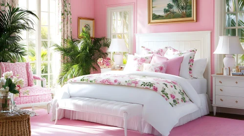 Serene Bedroom with Pink Floral Accents