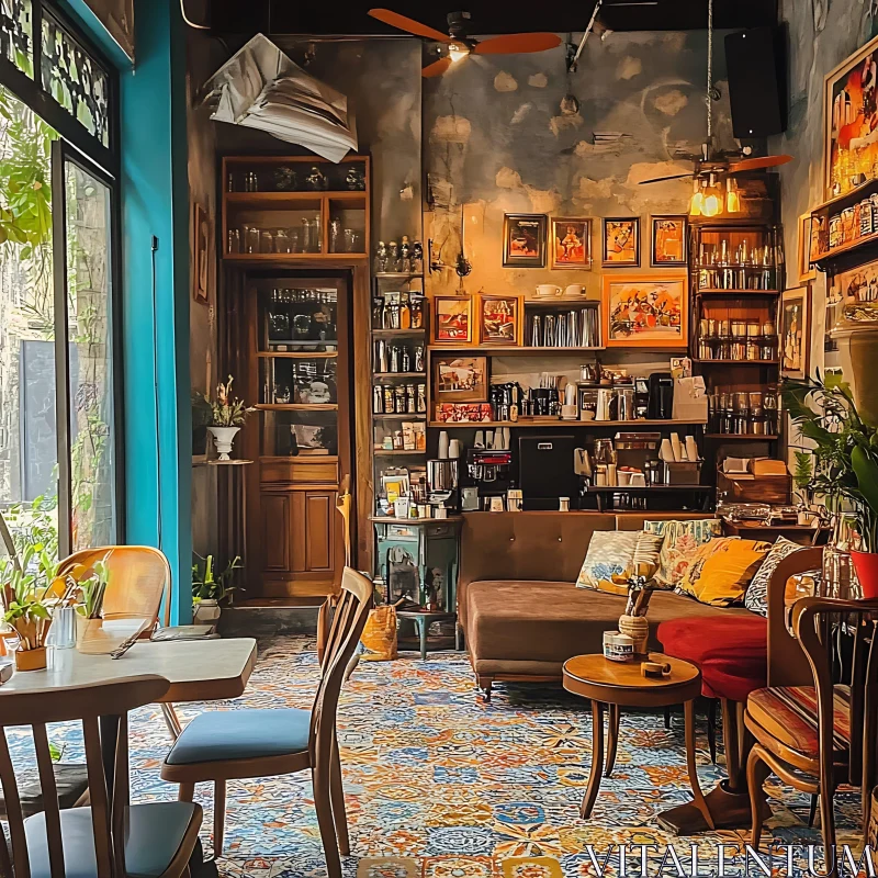 AI ART Charming Cafe Interior with Vintage Decor