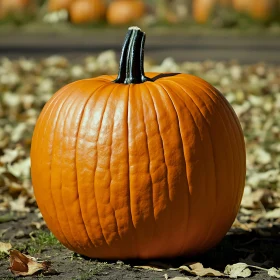 Orange Pumpkin on Fallen Leaves