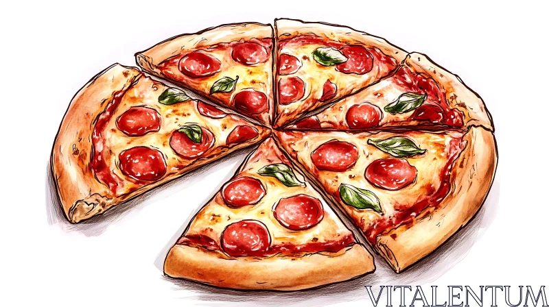 Pepperoni Pizza Drawing AI Image