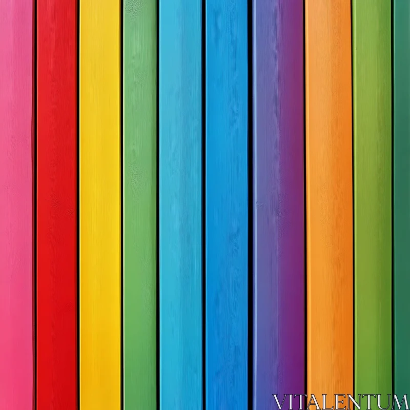 Rainbow Colored Wooden Wall Art AI Image