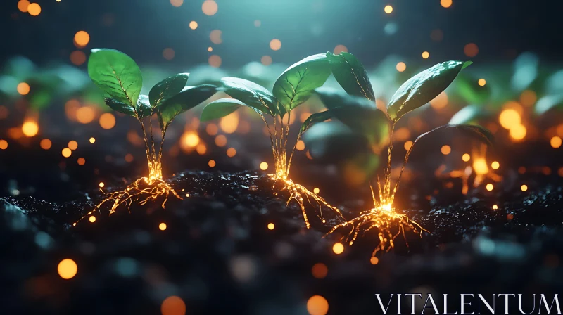 Glowing Roots: Seedlings in the Dark AI Image