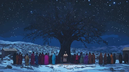 Night Meeting by the Old Tree