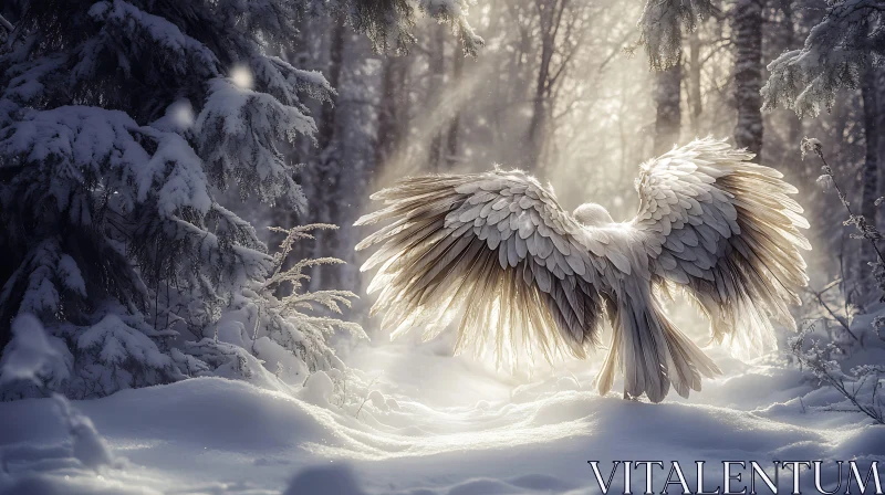 Snowy Forest with Angelic Figure AI Image