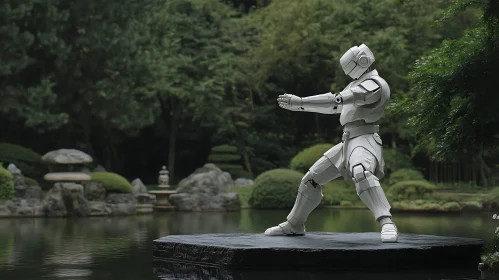 Android Practicing Martial Arts in Nature