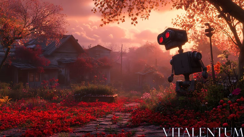 AI ART Rustic Robot in Floral Landscape