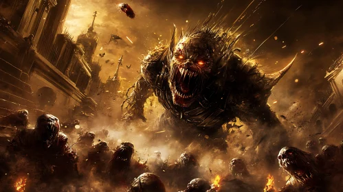 Monster and Zombie Horde in City Ruins