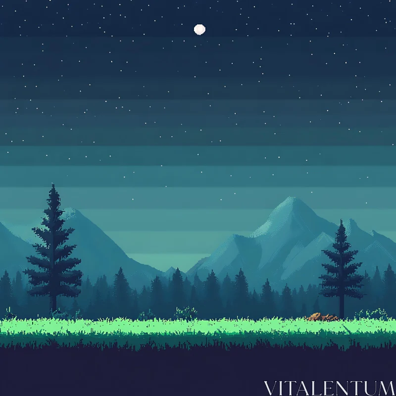 AI ART Starry Pixel Art Mountain Scene