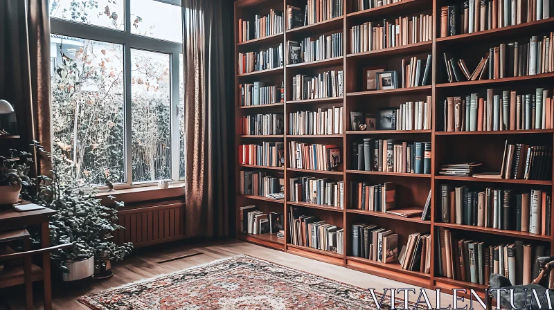 Cozy Room with Books and Natural Light AI Image