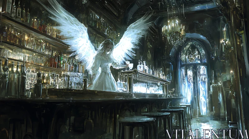 Winged Server Pouring Drinks AI Image