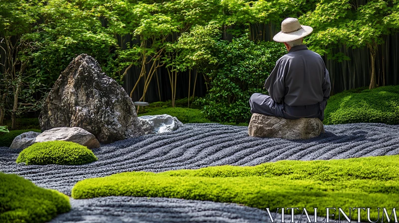 Meditative Figure in a Tranquil Zen Garden AI Image