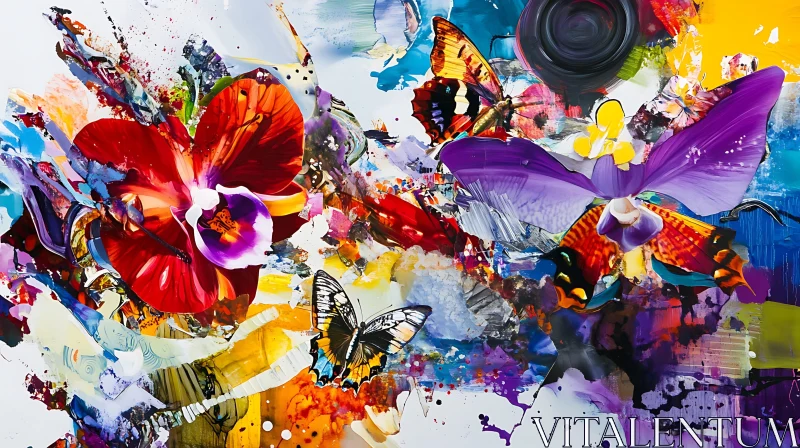 AI ART Colorful Abstract Art with Butterflies and Flowers