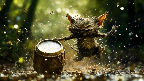 Enthusiastic Cat Drummer