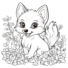 Whimsical Fox and Floral Line Art