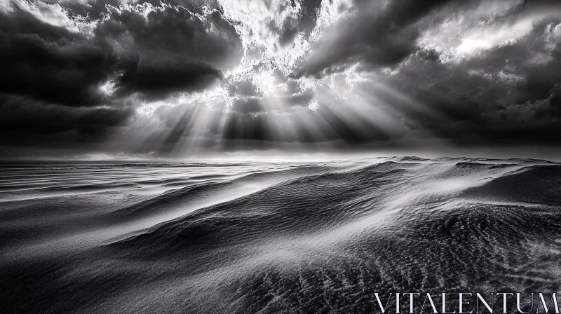 AI ART Black and White Sand Dunes with Dramatic Clouds