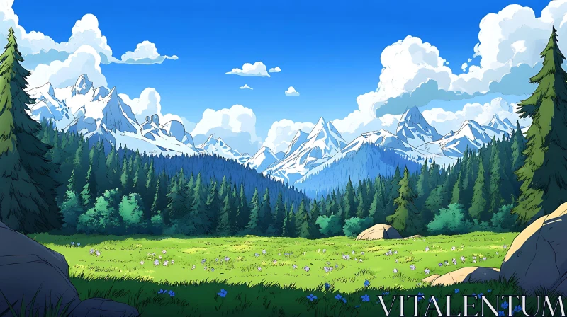 AI ART Tranquil Mountain Valley Scene