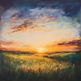 Painted Sunset Field Landscape